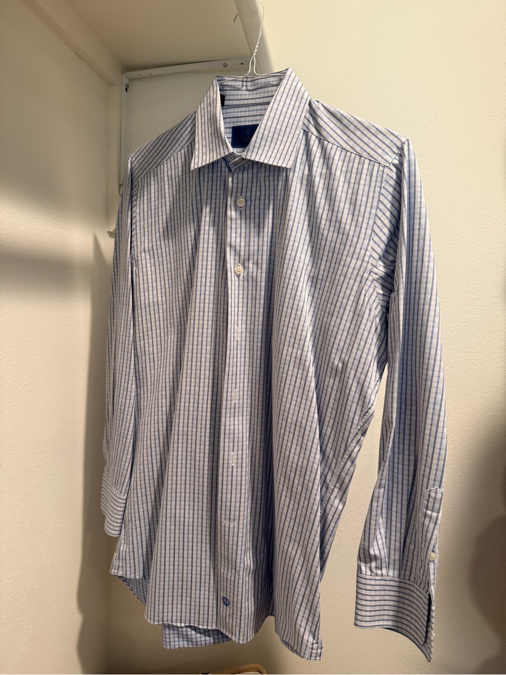 David Donahue Blue And White Pinstripe Dress Shirt